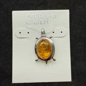 Amber Sterling Silver Pendant / Pin - Turtle
