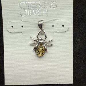 Amber Sterling Silver Pendant - Spider