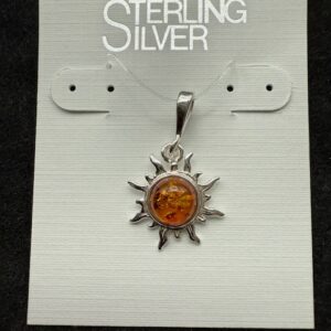 Amber Sterling Silver Pendant - Moon