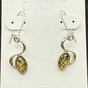 Amber Sterling Silver Earrings - Oval Y/G