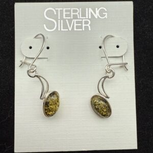 Amber Sterling Silver Earrings - Oval, Thin