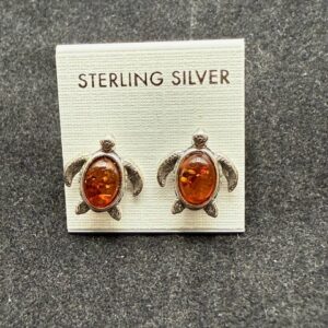 Amber Sterling Silver Earrings - Sea Turtle